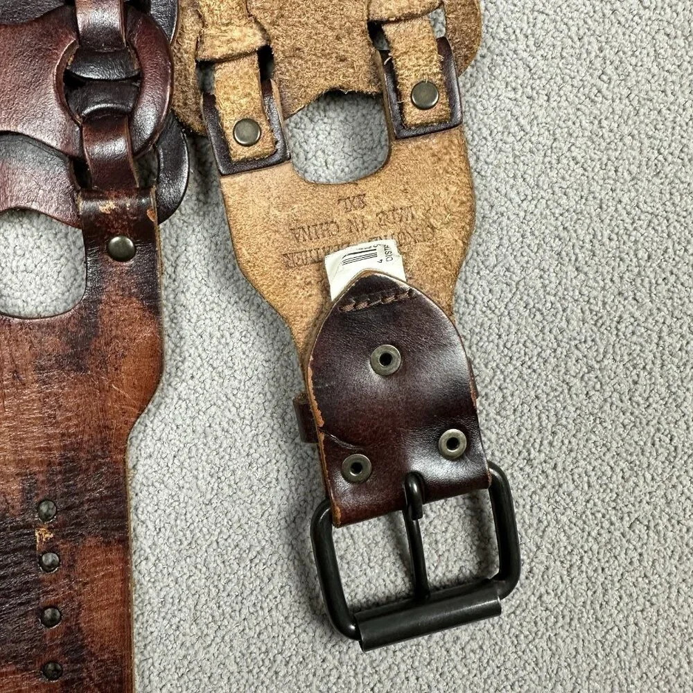 Equal Hands Wide Brown Leather Belt Size 2XL Interlocking Chain Steampunk